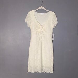 Cream KIRIOUS Lace Cinch Front Dress Cap Sleeve Large
